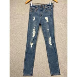 Aero High Rise Jegging Denim Jeans Womens 0R Distress Skinny Leg Mid Rise Casual
